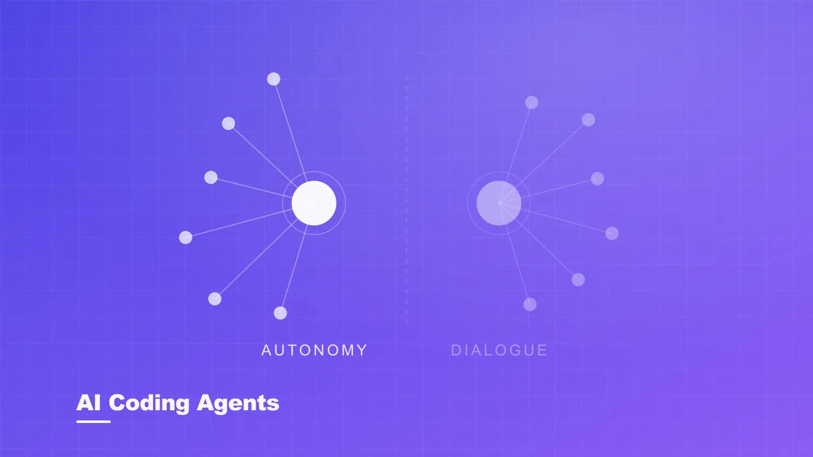 Abstract split comparison diagram in sky blue representing two AI coding agents on a dark background